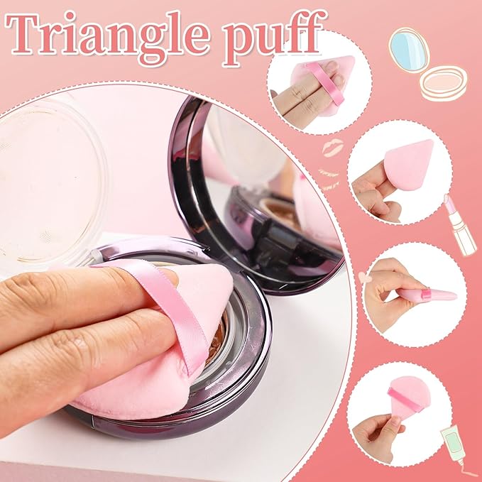 6 Pieces Pink Powder Puff Face Soft Triangle for Loose and Body Powder, Velour Makeup Sponge Set Setting Powder Puff Makeup Tools