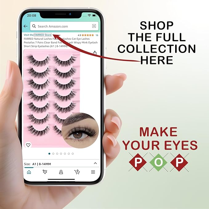 FARRED Cat Eye Lashes Natural Fake Eyelashes Short Wispy Lash Strips Volume Eyelash Cateye Medium Length False Lashes Natural Looking Full Short Strip Pestañas Set for Beginners