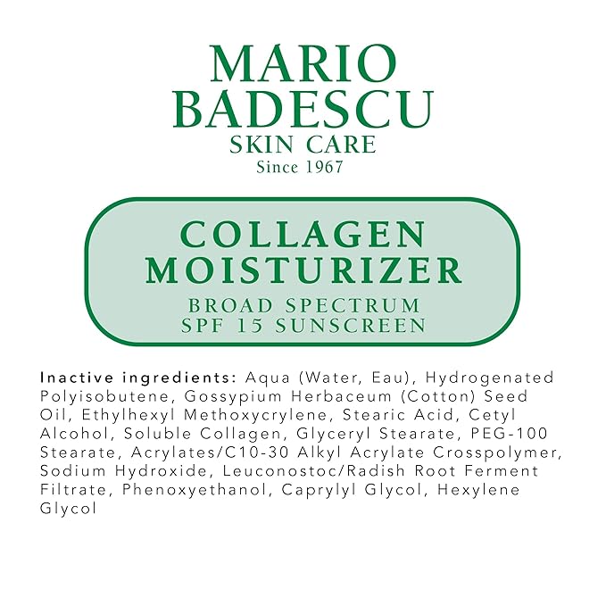 Mario Badescu Collagen Face Moisturizer for Women and Men with SPF 15 for Combination & Sensitive Skin, Daytime Moisturizer Face Cream with Collagen & Cottonseed Oil, 2 Fl Oz