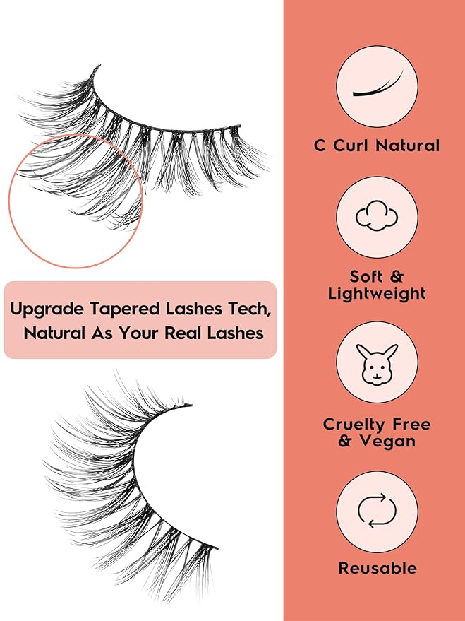 Eyelashes Wispy Natural Lashes 12mm Short Strip Lashes Thinner Band 3D Volume Fake Eyelashes Siligli Eyelashes C Curl False Lashes Pack 7 Pair