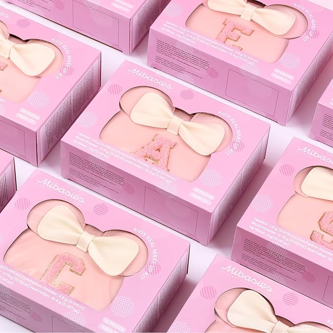 Kids Real Makeup Kit for Girls - 18Pcs Non-Toxic Washable Make Up Toys with Initial Toddler Purse - Personalized Birthday Gifts for Age 3 4 5 6 7 8 9 10 Years Old Girls Vanity Set - P