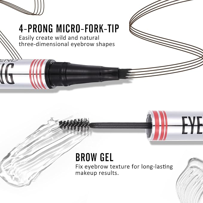 DAGEDA 4Pcs Dark Brown Eyebrow Pen Set, Easy to Color Brow Pencil and Black Eyeliner with Makeup Brush,Filling And Outlining Eyebrow Makeup Pencils for Women