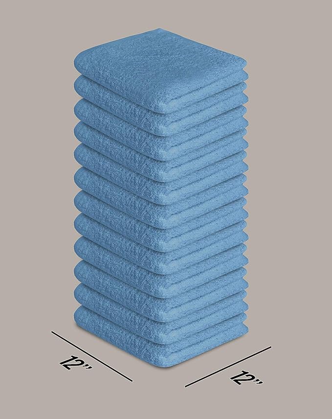 Softolle 100% Cotton Washcloths 24 Pack (12x12 Inches) Soft, Highly Absorbent Washcloth, Face Towels, Wash Cloths for Face, Ring Spun, Bulk Pack (Sky Blue)