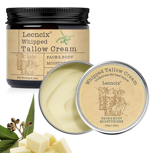 2PC Grass-Fed Beef Tallow for Skin,Tallow Face Moisturizer All-Natural Skin Care,Beef Tallow for Body & Face Moisturizer(Eucalyptus,2.12+1.06Oz)