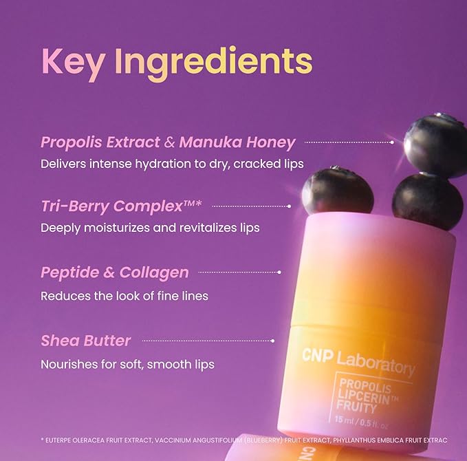 CNP Honey Lip Butter - Propolis Lipcerin™ 02 Berry, Hydrating Overnight Manuka Lip Balm & Mask, 12hr Long-Lasting Moisture, Stocking Stuffers, Gifts for Women, 0.5 fl.oz.