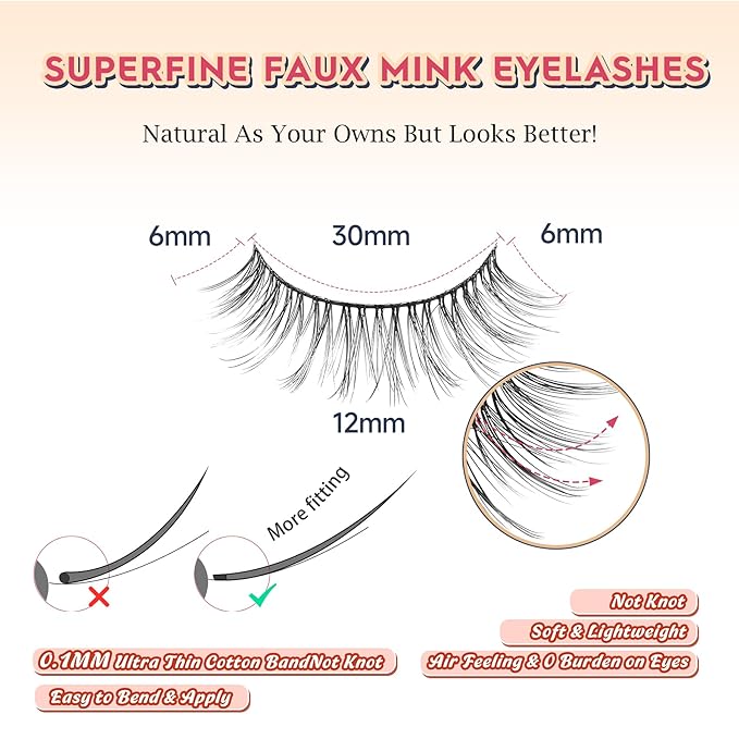 Anime Lashes Wispy False Eyelashes Natural Look 12MM Strip Lashes Thin Band False Lashes 3D Volume Fake Eyelashes 7 Pair C Curl Lash Pack Siligli
