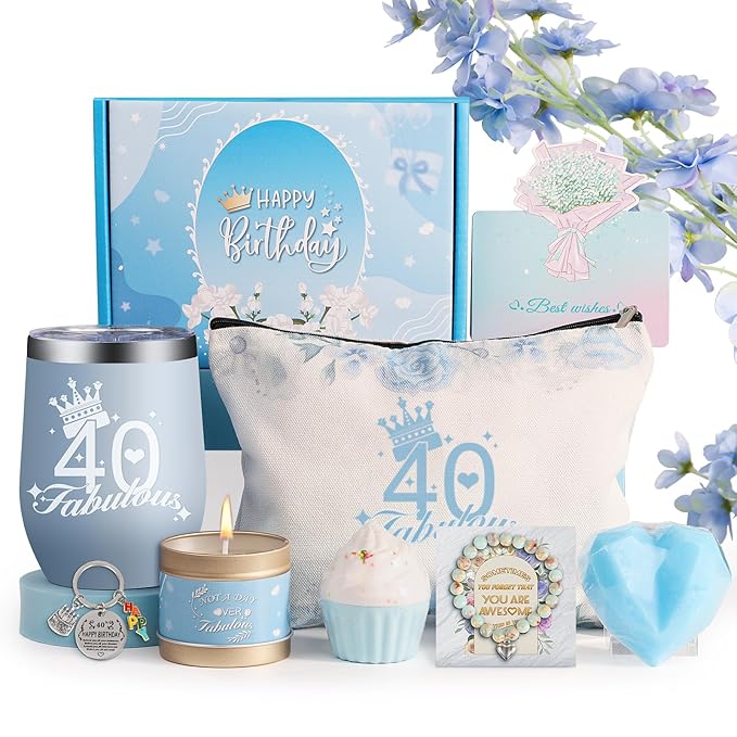 40th Birthday Gifts for Women, Ideas Baskets, 9 Pieces Unique 40th Spa Gifts for Her Wife, Girlfriend, Sister, Friends