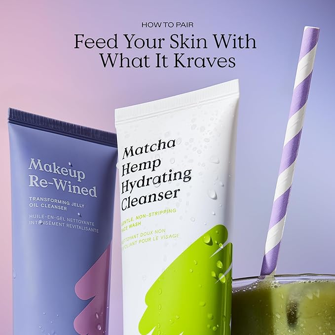 KraveBeauty Double Cleanse Duo, Makeup Re-Wined + Matcha Hemp Cleanser, Gentle Makeup Remover & Hydrating Cleanser, Hydrates and Preps Skin, Vegan & Cruelty Free, 3.38 fl oz 4.05 fl oz