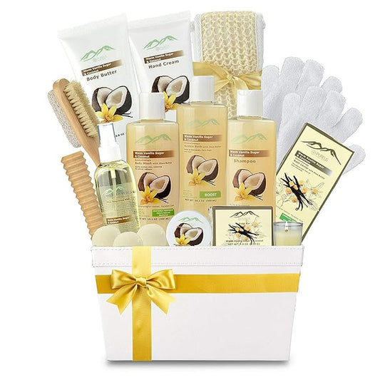 Vanilla Coconut Spa Gift Set Bath & Body Gift Basket. Natural Large Spa Basket! #1 Spa Gift Basket for Women and Men!