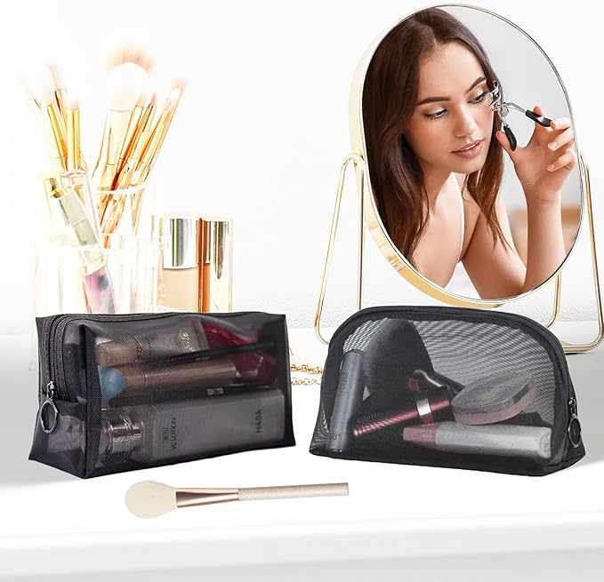 8 Pieces Mesh Makeup Bag Set,Cosmetic Bags Make up pouch,Portable Clear Travel Toiletry Makeup Kit Bag Organizer Mesh Zipper Pouch Purse Beauty Storage Bags for Home Office Travel Accessories(Black)