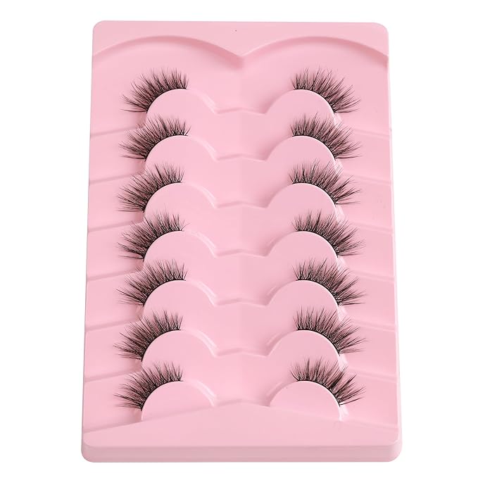 Half Lashes Cat Eye 14MM Corner Lashes False Eyelashes Natural Look C Curl Wispy Half Eyelashes 3/4 Lashes with Thin Cotton Band Soft Eyelash Pack Siligli 7 Pair
