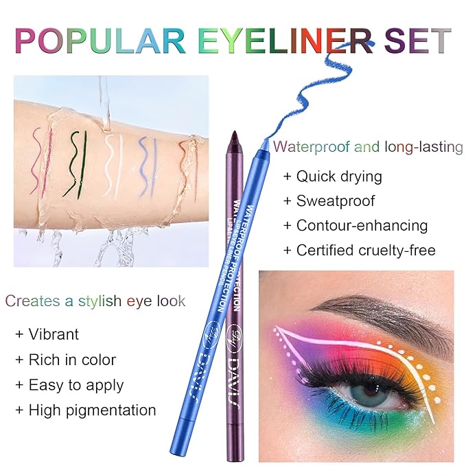 7 Colorful Eyeliner Pen Set, Eye Shadow Pencil, Pearl Eyeliner Kit Metallic Glitter Colored Eye liner for Women Eye&Lip Liner Professional Waterproof Eye Makeup (7PCS D)
