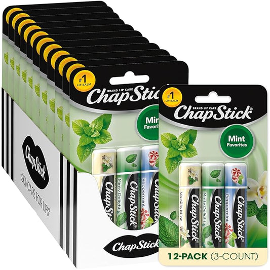 ChapStick Bulk Lip Balm, Mint Favorites, 3-Packs (12 Sets/36 Tubes) – Fresh & Invigorating Lip Care, Birthday Gifts, Party Favors, Stocking Stuffers, 0.15 Oz Ea