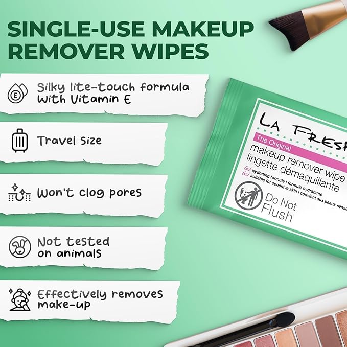 LA Fresh Makeup Remover Wipes with Vitamin E - Make up Remover Wipes for Face, Eyes, Lips - Face Wipes Travel Essentials - Case of 50ct Makeup Wipes