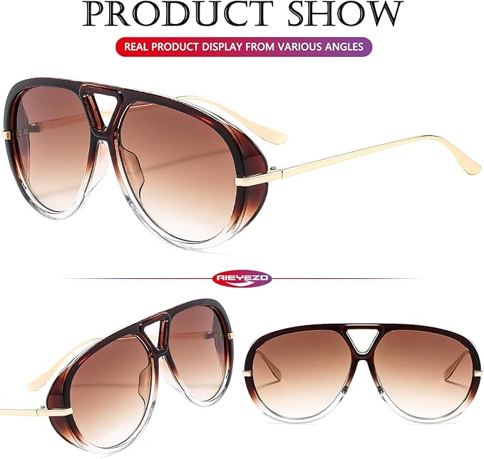 AIEYEZO Oversized Aviator Sunglasses Women Men Fashion Retro Big Frame Sun Glasses Designer Ladies Shades