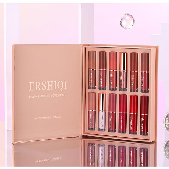 BONNIE CHOICE 12Pcs Nude Matte Liquid Lipstick Set, Waterproof Long Lasting Non-Stick Cup 12 Colors Nude Lipstick 24 Hour Not Fade Matte Lipstick Professional Lip Gloss Makeup Gift Sets for Women