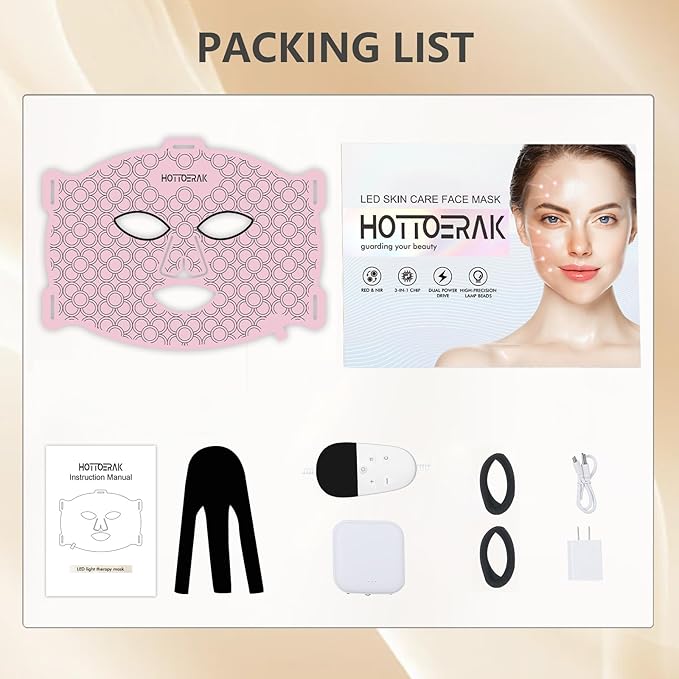 LED Face Mask, Portable Red Light Mask with Timing, Light Mask with 660nm Red Light & 850nm Near-Infrared at Home and Travel