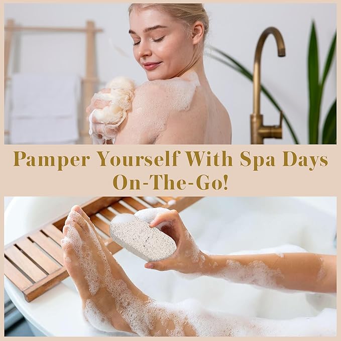 Bella Ciao 6-Piece Body and Skincare Set, Women’s Beauty Travel Basket, Spa Gift Set, Bath Accessories, Includes Face Massage Roller, Hair Brush, Exfoliation Tools, and Decorative Wooden Tray