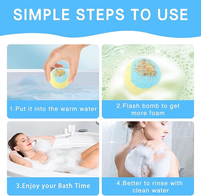 Bath Bombs for Women, USIN Natural Bubble Bath Balls Gift Set, Pack of 12 Pcs Multiple Bath Bomb, SPA Relaxing, Self Care, Gifts for Women, Men, Girls, Boys, Natural Flower Petals, 3.53 Oz Large Size