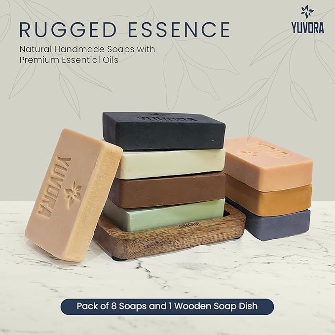 4 Pcs Men Natural Handmade Body Soaps 5 OZ Pack Set Rugged Essence Long lasting Luxurious Scents with Natural Ingredients Fragrance – Sulfate & Paraben Free, Vegan Soaps