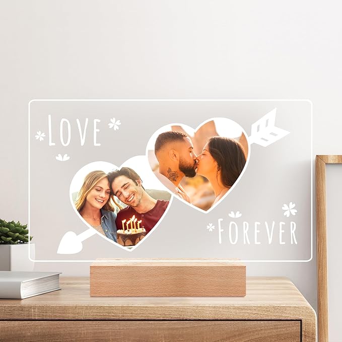 Custom Picture Frames with Photo, Personalized Photo Frame with Night Light, Customized Picture Frame, Personalized Christmas Anniversary Birthday Gifts for Women Men Girlfriend Boyfriend