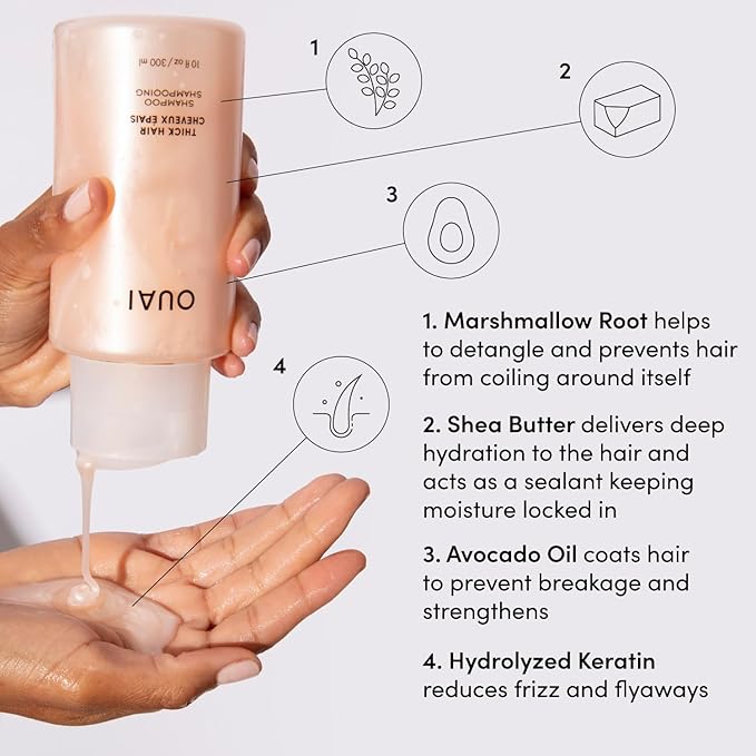 OUAI Thick Shampoo and Conditioner Set - Sulfate Free Shampoo and Conditioner for Thick Hair - Made with Keratin, Marshmallow Root, Shea Butter & Avocado Oil - Free of Parabens & Phthalates (10 Fl Oz)