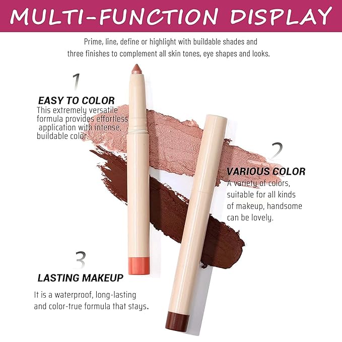 Eyeshadow Pencil Makeup, Waterproof Hypoallergenic Long Lasting Crayon, Highlighter Matte Cream Eye Shadow Stick, Glitter Primer Palette Shimmer Eyeliner Pen, Red