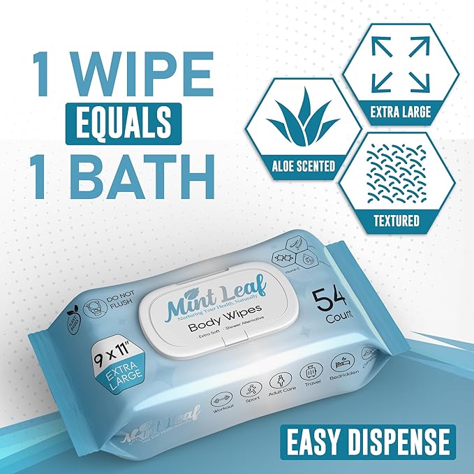 XL Adult Body Wipes – Hypoallergenic No Rinse Bath Wipes with Aloe & Vitamin E, Extra Thick Rinse-Free Shower Alternative for Incontinence, Elderly Care, Camping & Travel 4 Packs + 18 Singles