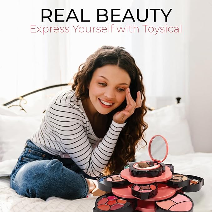 Toysical Makeup Kit for Teens - Flower Palette Gift Set for Teen Girls and Women - Makeup for Girls 10-12 - Petals Expand to 3 Tiers - Variety Shade Array - Full Starter Kit for Beginners