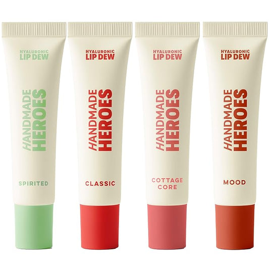 Handmade Heroes 100% Natural Vegan Tinted Lip Gloss with Hyaluronic Acid - Lightweight Moisturizing Soft Lipstick for Dry Lips Christmas Gifts - 4pc set Stocking Stuffers