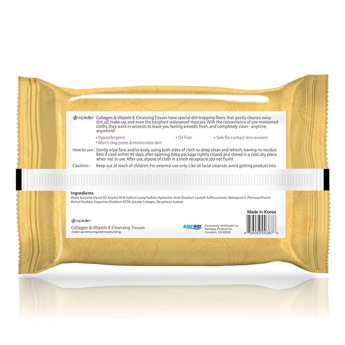 Epielle Makeup Remover Wipes, Remove Dirt, Oil, Waterproof Mascara, Gentle Daily Facial Cleanser Towelettes with Collagen, Cucumber, Aloe Vera & Argan Oil, Vegan & Cruelty-Free, 60 Count (Pack of 4)