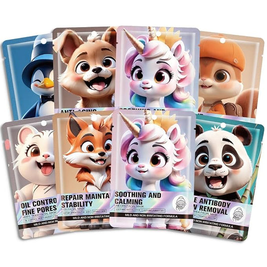 Kaely 8 Pack White Sheet Masks, Face Masks for Kids Teens Skin Care, Soothe Facial Mask for All Skin Types, Girls Night Skincare Spa Party, Birthday Gifts for Women Men, Set01