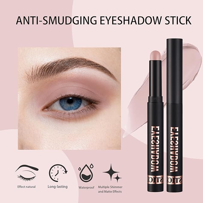Matte Cream Eyeshadow Stick, Waterproof Eye Shadow Stick, Long-Lasting and Blendable High Pigmented Single Eyeliner Makeup for Women, 11 Rose Nude