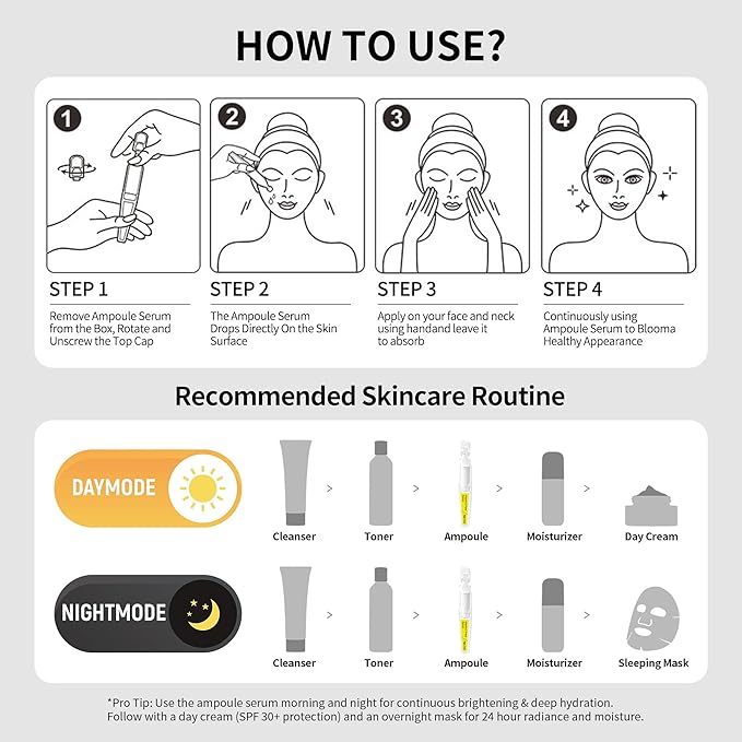 Vitamin C Face Serum with Glutathione, 4D Hyaluronic Acid & Aloe Vera – Lightweight Brightening & Hydrating Ampoule for Daily Skincare, Dark Spots, Sensitive Skin Friendly - (1.0 ml)*30 Vials