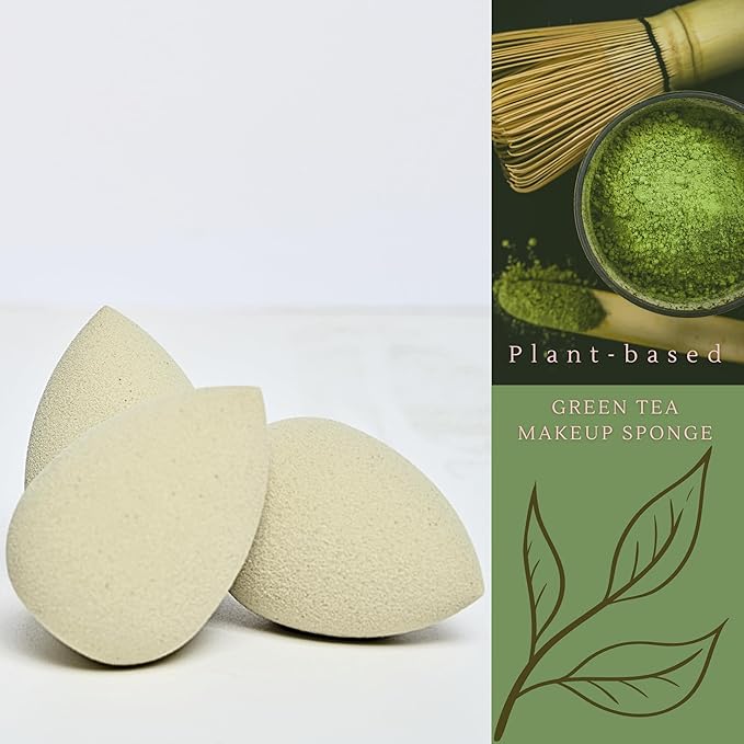 Green Tea Beauty Sponge - Plant-Based, Eco-Friendly, Cruelty-Free, Dye-Free & Latex-Free Blender, Biodegradable & Vegan Makeup Sponge, Makeup Blender, Perfect for Liquid & Powder (1 Count)