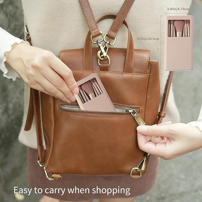 Makeup Brushes Set Beauty Mirro Rconcealer Brush Travel Essentials for Women Ntegrated with Folding Mirror And Storage Box (Apricot)