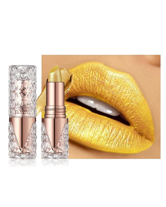 Gold Glitter Metallic Shimmer Lipstick Long Lasting, Diamond High Pigmented Metallic Matte Gold Lipstick, Non-Stick Lip Gloss, Transferproof Lip Color Lip Stick Makeup for Women-08
