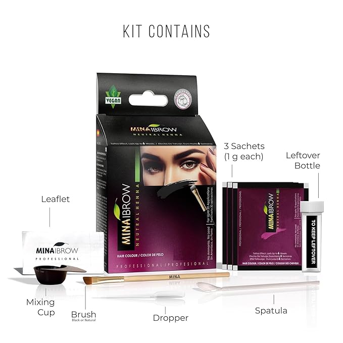 MINA iBrow Henna Hair Color Professional Tint Kit with Brush Combo Pack | Covers Gray Hair-Lasts up to 6 weeks | No Ammonia No Lead | Vegan & Cruelty Free | up to 30 Applications (Burgundy)
