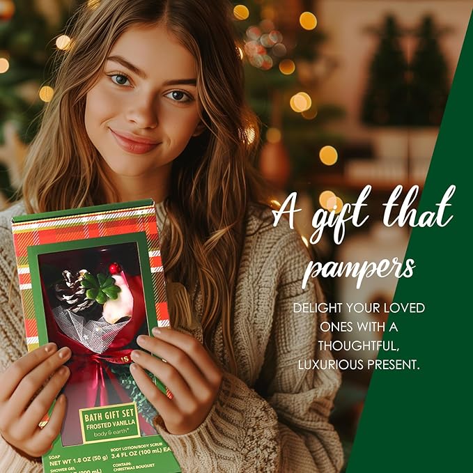 Spa Baskets for Her - BODY & EARTH Spa Sets for Women, 5 Piece Mothers Day Gifts with vanilla Scented Bath Wash, Body Scrub, Body Lotion, Hand Soap