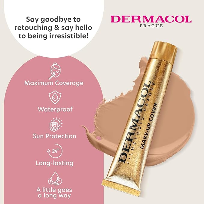 Dermacol - Full Coverage Matte Foundation with SPF 30, Waterproof Foundation for Oily Skin, Acne, & Under Eye Bags, Long-Lasting Makeup, 30g, Shade 221