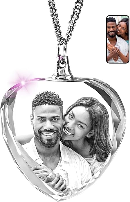 ArtPix 3D Crystal Photo, Personalized Gift Necklace Heart for Women, Wife, Her, Custom Gift for Dad, Father, Great Customized Gifts With Your Own Picture