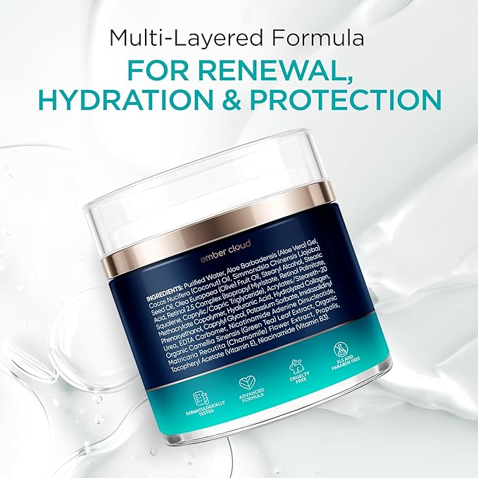 Collagen NAD+ Cream for Face Retinol Hyaluronic Acid Niacinamide for All Skin Types - Anti-Aging Face Moisturizer with Airless Pump - Day & Night Cream for Wrinkles - Made in USA 1.7 Oz