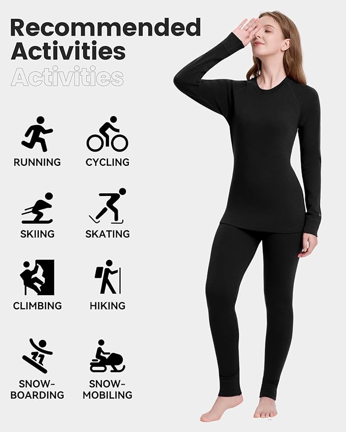 Women's 100% Merino Wool Base Layer Sets - Light and Midweight Thermal Underwear Gifts Pack with Wool Beanie