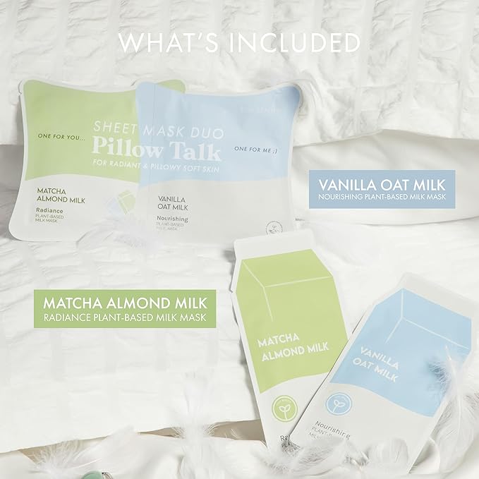 ESW Beauty Pillow Talk Face Mask Duo – Soothing & Nourishing Skincare Set – Includes Matcha Almond Milk & Vanilla Oat Milk – Vegan, Cruelty-Free, Clean Skincare for Radiant, Calm Skin