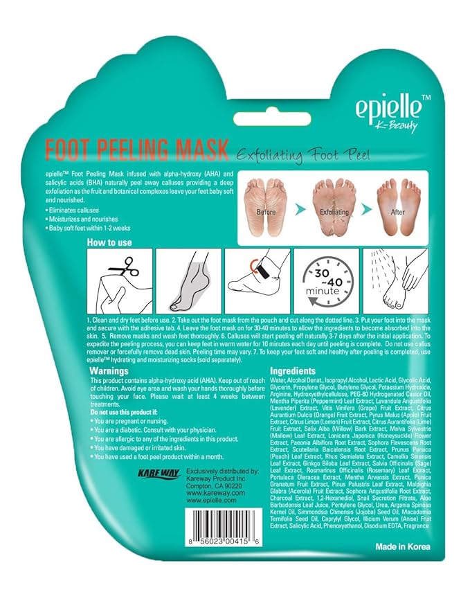 Epielle Foot Peel Mask | 2 Pairs | For Cracked Heels, Dead Skin & Calluses | Smooth & Repair Rough, Dry Skin | Beauty Gift, Spa Day, Gift Set | Korean Skincare