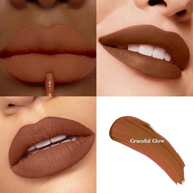 Brown Red Liquid Lipstick Matte Long Lasting Smudge-Proof, Non-Stick Cup, Transfer-Resistant Lip Color,Waterproof, Non-Transfer Formula (Graceful Glow)