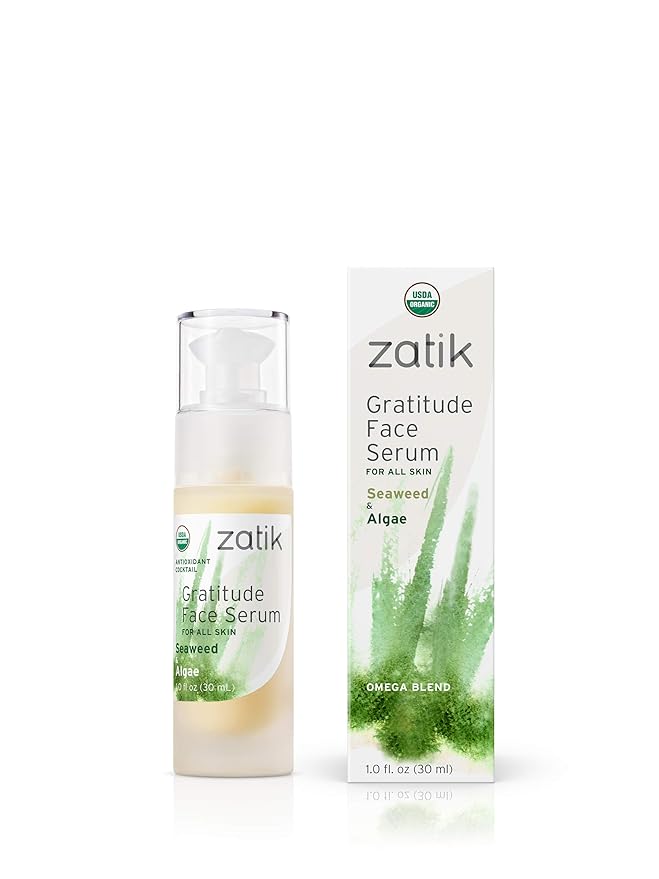 Zatik Naturals - Gratitude Face Serum with Seaweed and Algae, USDA Organic,Vegan, Non GMO Gluten Free Soy Free Alcohol Free pH Balanced Biodegradable, 1.0 fl oz, 30ml