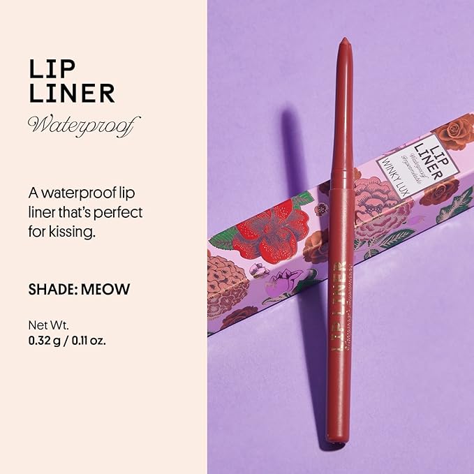 Winky Lux Meow Demi Matte Lip Liner Pencil - Muted Mauve Lipliner, Waterproof Long Lasting Formula, Creamy Retractable Tip For Precision & Nourishment, Matte Finish