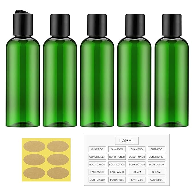 Travel Bottles for Toiletries 3.4 oz - Travel Size Containers for Shampoo Plastic - Small Empty Lotion Squeeze Bottle for Liquid TSA Approved - Leak Proof Mini Conditioner Refillable Green 100ml