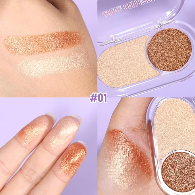 Nude Brown Shimmer Eyeshadow Nude Double Colors Palette, High Pigment Eye Shadow Powder, Blendable Smooth and Texture Waterproof, Smudge-proof, Durable and Long-lasting Makeup Palette 01#